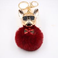 New Cross-border Cool Dog Creative Sunglasses French Bulldog Car Pendant Cute Dog Keychain Hair Ball Bag Pendant sku image 4