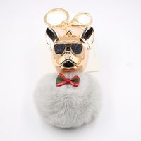 New Cross-border Cool Dog Creative Sunglasses French Bulldog Car Pendant Cute Dog Keychain Hair Ball Bag Pendant sku image 5