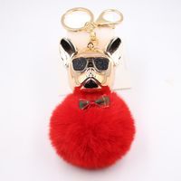 New Cross-border Cool Dog Creative Sunglasses French Bulldog Car Pendant Cute Dog Keychain Hair Ball Bag Pendant sku image 7
