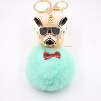 New Cross-border Cool Dog Creative Sunglasses French Bulldog Car Pendant Cute Dog Keychain Hair Ball Bag Pendant sku image 9