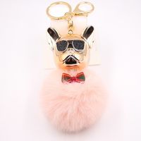 New Cross-border Cool Dog Creative Sunglasses French Bulldog Car Pendant Cute Dog Keychain Hair Ball Bag Pendant sku image 11