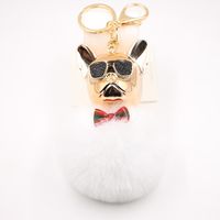 New Cross-border Cool Dog Creative Sunglasses French Bulldog Car Pendant Cute Dog Keychain Hair Ball Bag Pendant sku image 17