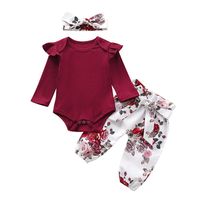 New Female Baby Clothing Suit Spring And Autumn Print Long-sleeved Romper Trousers Baby 3-piece Set sku image 1