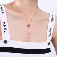 Niche Fashion Emerald Tassel Titanium Steel Pendant Necklace For Women sku image 2