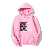 Fleece Hoodie Women's Leopard Print Colorblock Letter Print Long Sleeve Sweatshirt main image 4