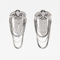 Retro Personality Multi-layer Crystal Tassel Long Metal Earrings main image 4