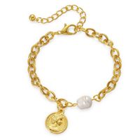 European And American Independent Station Hot Selling Pearl Bracelet Female Wholesale Adjustable Neutral Chain Retro Head Coin Bracelet main image 2