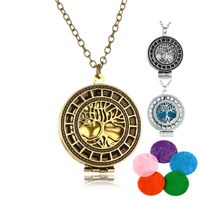 Retro Round Hollow Diamond Lucky Tree Aromatherapy Dispenser Photo Box Pendant Popular Perfume Sweater Chain Necklace main image 2