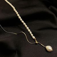 Minimalist Freshwater Pearl Stretch Titanium Steel Necklace Simple Necklace New Clavicle Chain main image 4