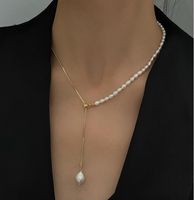 Minimalist Freshwater Pearl Stretch Titanium Steel Necklace Simple Necklace New Clavicle Chain main image 5