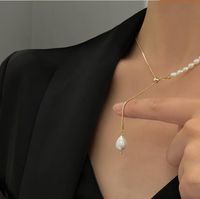 Minimalist Freshwater Pearl Stretch Titanium Steel Necklace Simple Necklace New Clavicle Chain main image 6