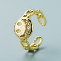 Fashion Copper-plated 18k Gold Micro-inlaid Zircon Star And Moon Smiley Face Ring main image 4