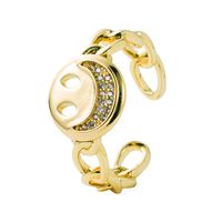 Fashion Copper-plated 18k Gold Micro-inlaid Zircon Star And Moon Smiley Face Ring main image 6