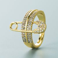 Fashion Copper-plated 18k Gold Inlaid Zircon Geometric Love Ring Hip-hop Male And Female Open Ring main image 1