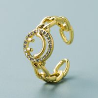 Fashion Brass Micro Inlaid Zircon Plated Real Gold Ring Smiley Face Opening Adjustable Hip Hop Ring main image 5