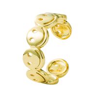 Fashion Brass Micro Inlaid Zircon Plated Real Gold Ring Smiley Face Opening Adjustable Hip Hop Ring main image 6