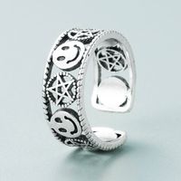 Retro Alloy Silver-plated Letters Stars Smiley Face Ring Opening Hip-hop Style Opening Ring main image 1