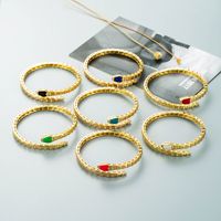 Exaggerated Retro Color Dripping Oil Snake-shaped Copper-plated Real Gold Micro-inlaid Zircon Open Bracelet main image 3