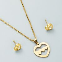 Titanium Steel Jewelry Fashion Hollow Heart Four-leaf Clover Necklace Earrings Set main image 4