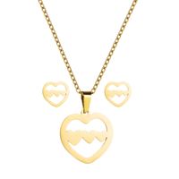 Titanium Steel Jewelry Fashion Hollow Heart Four-leaf Clover Necklace Earrings Set main image 6