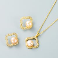 Korean Fashion Freshwater Pearl Earrings Necklace Set Copper Inlaid Zircon Clavicle Chain main image 3