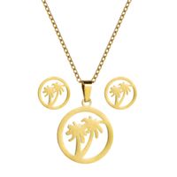 Titanium Steel Jewelry Fashion Hollow Love Coconut Tree Pendant Necklace Earrings Set main image 6