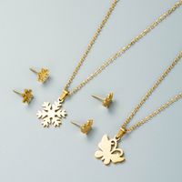 Titanium Steel Jewelry Fashion Hollow Butterfly Snowflake Necklace Earrings Set main image 3