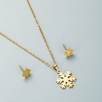 Titanium Steel Jewelry Fashion Hollow Butterfly Snowflake Necklace Earrings Set main image 4