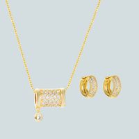 Fashion Hollow Bead Pendant Necklace Earrings Set Copper Plated 18k Gold Inlaid Zircon Earrings main image 2