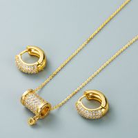 Fashion Hollow Bead Pendant Necklace Earrings Set Copper Plated 18k Gold Inlaid Zircon Earrings main image 4