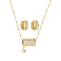 Fashion Hollow Bead Pendant Necklace Earrings Set Copper Plated 18k Gold Inlaid Zircon Earrings main image 6