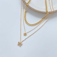 New Inlaid Rhinestone Butterfly Pendant Necklace Simple Alloy Stacking Three-layer Clavicle Chain main image 5