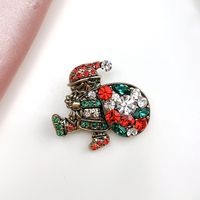 Alloy Material Electroplated Real Gold Three-color Diamond Santa Claus Style Brooch main image 5