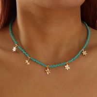 Retro Small Fresh Color Rice Bead Necklace Simple Five-pointed Star Moon Necklace main image 6