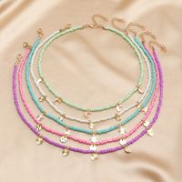 Retro Small Fresh Color Rice Bead Necklace Simple Five-pointed Star Moon Necklace main image 5