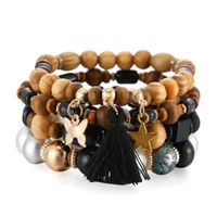 Pulsera De Borla Con Cuentas Bohemias Cuentas De Madera Cuerda Elástica Hecha A Mano Colgante De Mariposa Con Estrella Pulsera Desmontable sku image 1