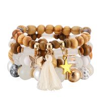 Bohemian Beaded Tassel Bracelet Wooden Beads Handmade Elastic Rope Star Butterfly Pendant Detachable Bracelet sku image 2