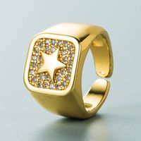 Fashion Copper Plated 18k Gold Inlaid Zircon Ring Simple Men And Women Punk Hip-hop Style Open Ring sku image 1