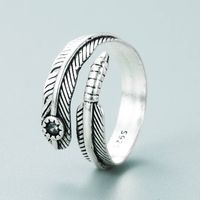 Fashion Jewelry Black Retro Personality Ring Open Feather Ring Punk Foreign Trade Wholesale Jewelry sku image 1