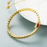 Exaggerated Retro Color Dripping Oil Snake-shaped Copper-plated Real Gold Micro-inlaid Zircon Open Bracelet sku image 1