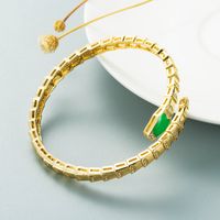 Exaggerated Retro Color Dripping Oil Snake-shaped Copper-plated Real Gold Micro-inlaid Zircon Open Bracelet sku image 2