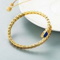 Exaggerated Retro Color Dripping Oil Snake-shaped Copper-plated Real Gold Micro-inlaid Zircon Open Bracelet sku image 3