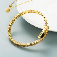 Exaggerated Retro Color Dripping Oil Snake-shaped Copper-plated Real Gold Micro-inlaid Zircon Open Bracelet sku image 4