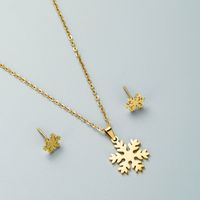 Titanium Steel Jewelry Fashion Hollow Butterfly Snowflake Necklace Earrings Set sku image 1