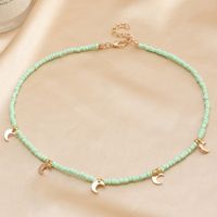 Retro Small Fresh Color Rice Bead Necklace Simple Five-pointed Star Moon Necklace sku image 3