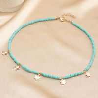 Retro Small Fresh Color Rice Bead Necklace Simple Five-pointed Star Moon Necklace sku image 5