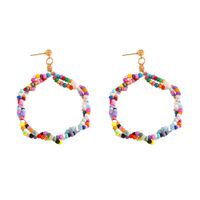 New Bohemian Holiday Style Colored Beads Earrings Double Twisted Big Circle Earrings Ethnic Style Accessories sku image 5