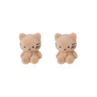 Korean Cartoon Cute Flocking Bear Earrings 925 Silver Needle Plush Rabbit Cat Earrings sku image 3