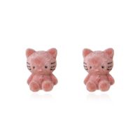 Korean Cartoon Cute Flocking Bear Earrings 925 Silver Needle Plush Rabbit Cat Earrings sku image 4