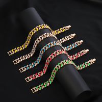 New Two-color Oil Dripping Rhinestones Cuban Bracelet Fashion Brand Thick Chain Anklet main image 3
